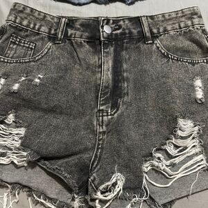 Distressed Black Denim Women's Shorts